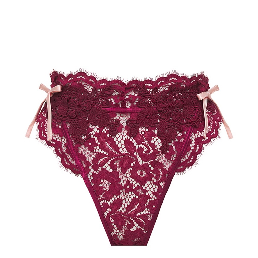 For Love & Lemons Noelle Lace High-waist Panty in Burgundy - Picture 3 of 6